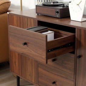 HOMCOM Aparador para Sala de Estar Aparador Buffet Moderno Móvel Auxiliar de Cozinha com 2 Portas e 3 Gavetas para Sala de Jantar Escritório 127x40x76cm Castanho Avermelhado e Preto