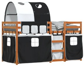 Beliche com cortinas 90x190 cm pinho maciço branco e preto