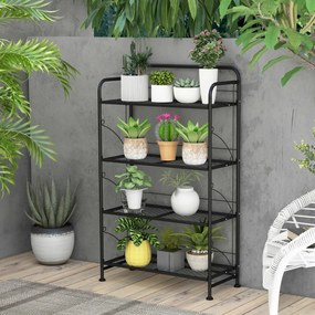 Suporte de plantas de metal ajustável de 4 camadas para exibição de varanda interna de jardim 60 x 25 x 100 cm preto