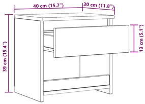 Mesa de cabeceira 40x30x39 cm contraplacado cinzento cimento