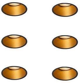 Set van 6 moderne inbouwspots zwart met goud GU10 50mm IP44 - Dept Moderno