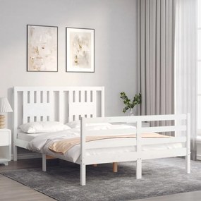 Estrutura de cama com cabeceira 140x200cm madeira maciça branco