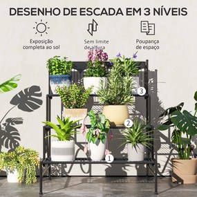 Suporte para Plantas de 3 Níveis com Desenho em Escada Suporte para Vasos de Plantas para Interior e Exterior 73x66x85 cm Preto