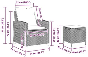 4 pcs conjunto de sofás para jardim c/ almofadões vime PE preto