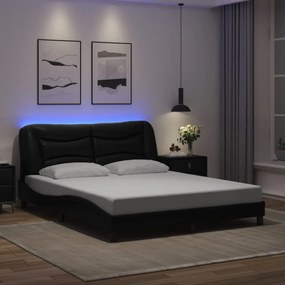 Estrutura de cama c/ luzes LED 160x200cm couro artificial preto