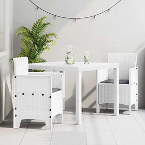 vidaXL Conjunto de jantar de jardim com 3 peças e almofadas em rattan branco e poliéster