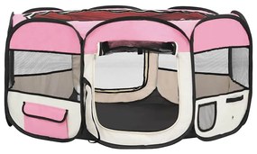 Parque dobrável p/ cão c/ saco de transporte 145x145x61cm rosa