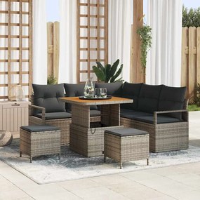 vidaXL Conjunto de Sofá de Jardim 8 Peças com Almofadas Cinza Rattan Poliéster Acácia