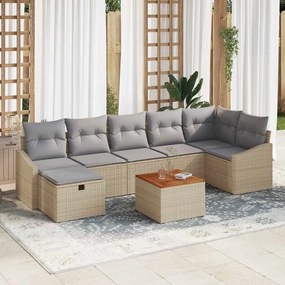 vidaXL Conjunto de sofá de jardim com 8 peças e almofadas bege em rattan sintético