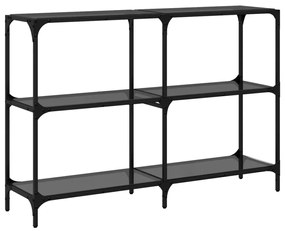 Mesa consola com tampo em vidro preto 118,5x30x81 cm aço