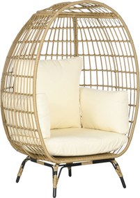 Outsunny Poltrona em formato de cesto com aparência de rattan, almofadas macias, estrutura em alumínio, kaki+bege, 105 x 90 x 148 cm | Aosom Portugal