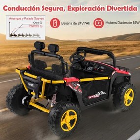 Carro elétrico para crianças 24V 2 lugares com controle remoto, música, luzes e conexão sem fio, buzina Vermelho