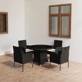vidaXL 5 pcs conjunto de jantar para jardim vime PE preto