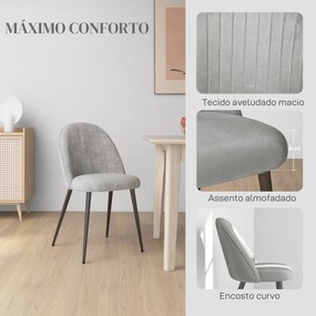 Conjunto de 4 Cadeiras de Sala de Jantar Modernas Cadeiras Estofadas em Veludo com Encosto Alto e Pés de Aço 50x52x83 cm Cinza