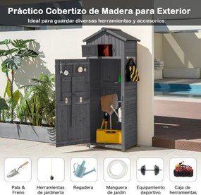 Abrigo de jardim 75 x 50 x 180,5 cm exterior Porta com fechadura Organizador de ferramentas Cinza