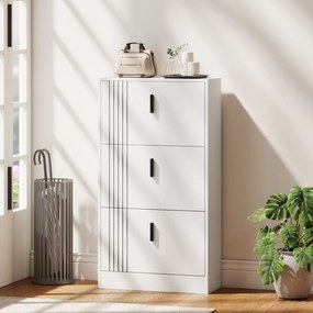 Sapateira com 3 portas 63 x 24 x 117 cm, com capacidade para 18 pares, de madeira, , branca