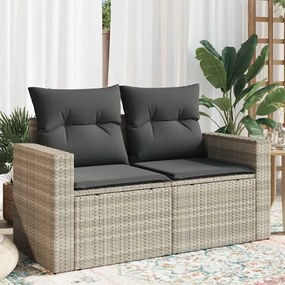 vidaXL Sofá jardim de 2 lugares com almofadões vime PE cinzento claro
