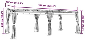 Gazebo com paredes de malha 6x3 m aço cinzento-acastanhado