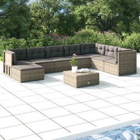 vidaXL 8 pcs conjunto lounge de jardim c/ almofadões vime PE cinzento