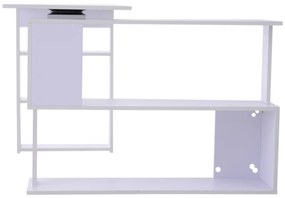 Secretária Mesa de Escritório Mesa de Canto Rotação 360° Multiformes com 5 Prateleiras Estante Branca