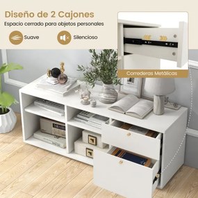 Móvel TV com 2 gavetas 4 cubos e pés ajustáveis moderno 108 x 39 x 50 cm Branco