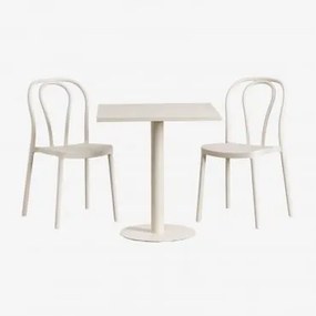 Conjunto De Mesa Quadrada 70x70 Cm E 2 Cadeiras De Jardim Mizzi Tapioca Bege - Sklum