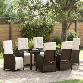 vidaXL Conjunto de Jantar para Jardim em 7 Peças da com Almofadas de Rattan Sintético Marrom