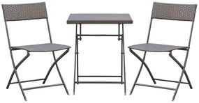 Conjunto de Jardim de Vime 3 peças Dobráveis Jogo de Mesa 60x60x72cm e