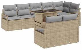 Conjunto de Sofás de Jardim vidaXL 9 Peças com Almofadas Bege Rattan P