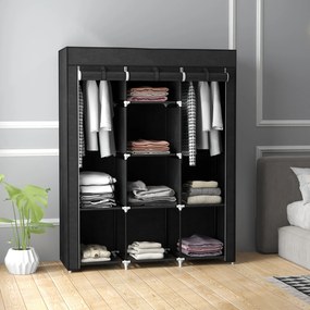 Guarda roupa com várias opções de arrumação 125 L x 43 P x 162,5 A cm - 8 prateleiras, 2 varões - tecido não tecido preto