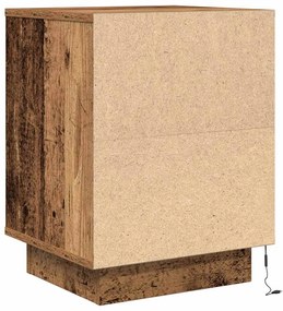 Mesas cabeceira c/ luzes LED 2 pcs 38x34x50 cm madeira velha