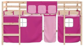 Cama alta p/ criança c/ cortinas 80x200 cm pinho maciço rosa