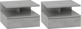 Conjunto de 2 Mesas de Cabeceira Flutuantes com Gaveta e Prateleira Aberta para Sala de Estar, 35x32x22,5 cm Cinzento