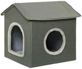 PawHut Casa para Gatos Caverna 2 Portas Almofada Lavável Confortável 39x43,5x40,5 cm Cinzento Durável | Aosom Portugal