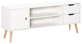 HOMCOM Armário de TV Grande armazenamento com armário prateleiras e gavetas abertas Carga 30 kg 120x28x44 cm Branco