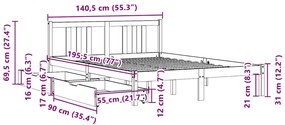 Cama sem colchão 135x190 cm madeira de pinho maciça