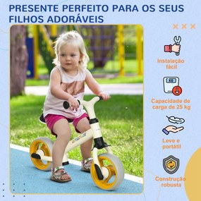 Bicicleta sem Pedais para Crianças de 18-48 Meses Bicicleta de Equilíbrio com Assento Altura Ajustável 67x34x47 cm Branco