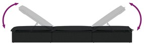 Espreguiçadeira com almofadão preto 201x55x62 cm vime PE