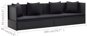 Sofá de jardim com almofadão e almofada vime PE preto
