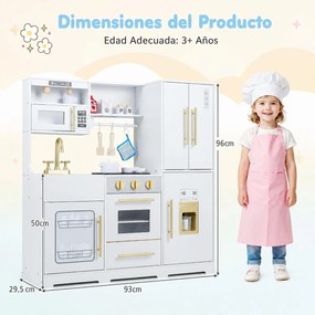 Cozinha Infantil de Brincar, 93 x 29,5 x 96 cm, Com Luzes e Sons, Branco