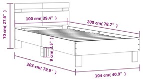 Estrutura de cama c/ cabeceira derivados madeira cinza sonoma