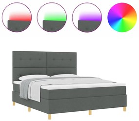Cama Box Spring com colchão e LED Cinza Escuro 180x200 cm Tecido