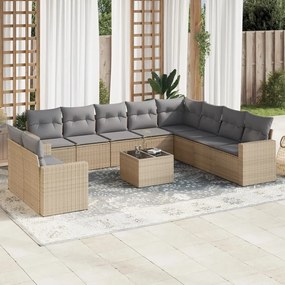 11 pcs conjunto sofás de jardim c/ almofadões vime PE bege