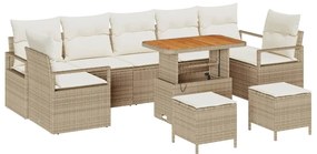 Conjunto de Sofás de Jardim de 10 Peças com Almofadas Bege em Rattan P