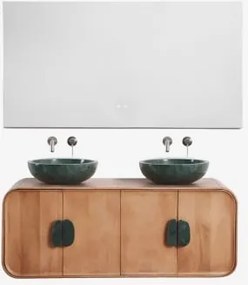 Conjunto De Móvel De Casa De Banho Dupla Suspensa 130x45 Cm Em Madeira De Manga E Pedra Natural Kivalina Mármore Verde Udaipur - Madeira - Sklum