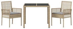 Conjunto de Jantar para Jardim 3 pcs Bege 90 x 90 x 75 cm