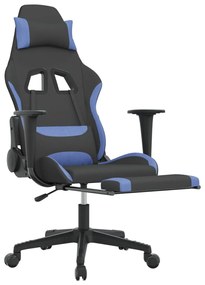 Cadeira de gaming com apoio de pés tecido preto e azul