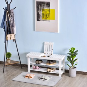 Banco para sapatos em madeira com 3 níveis, prateleira de arrumação e compartimento oculto, 90 x 29 x 45 cm, branco