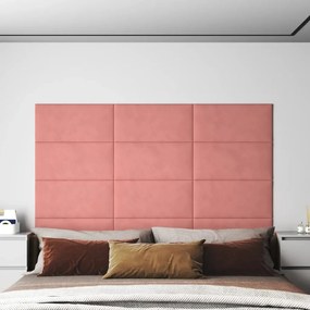 Painel de parede 12 pcs 60x30 cm veludo 2,16 m² rosa