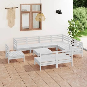 10 pcs conjunto lounge de jardim pinho maciço branco
